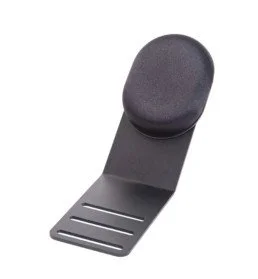 A black portable phone or tablet stand with a adjustable angle and a non-slip base.