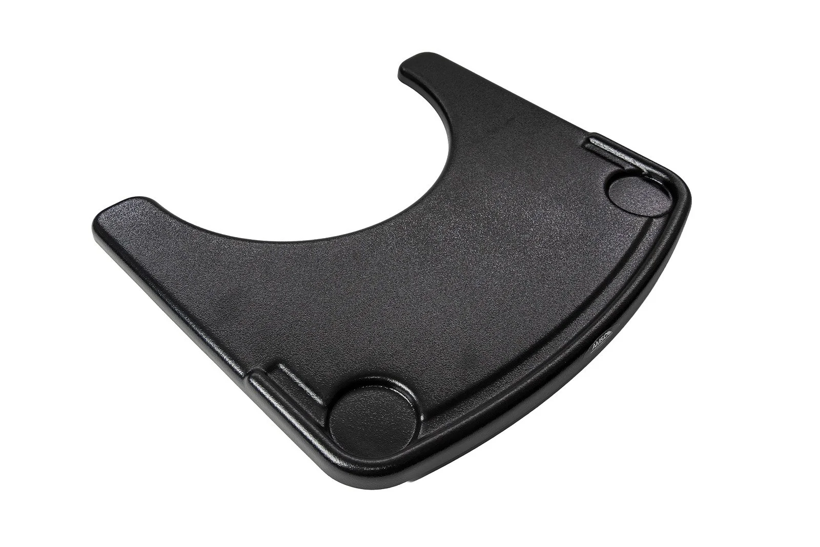 A black plastic case with a semicircular cutout, possibly a clip or holder for a device or object.