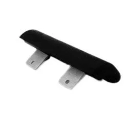 Black electrical plug adapter with three metal prongs.