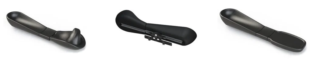 Three different bicycle saddles in a row, varying in shape and design, all black in color.