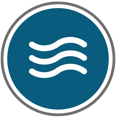 Water temperature icon with three wavy lines inside a blue circle.