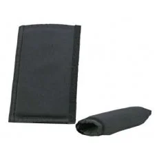 Black wallet with a folded strap beside it