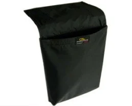 Black expandable document bag with flap closure