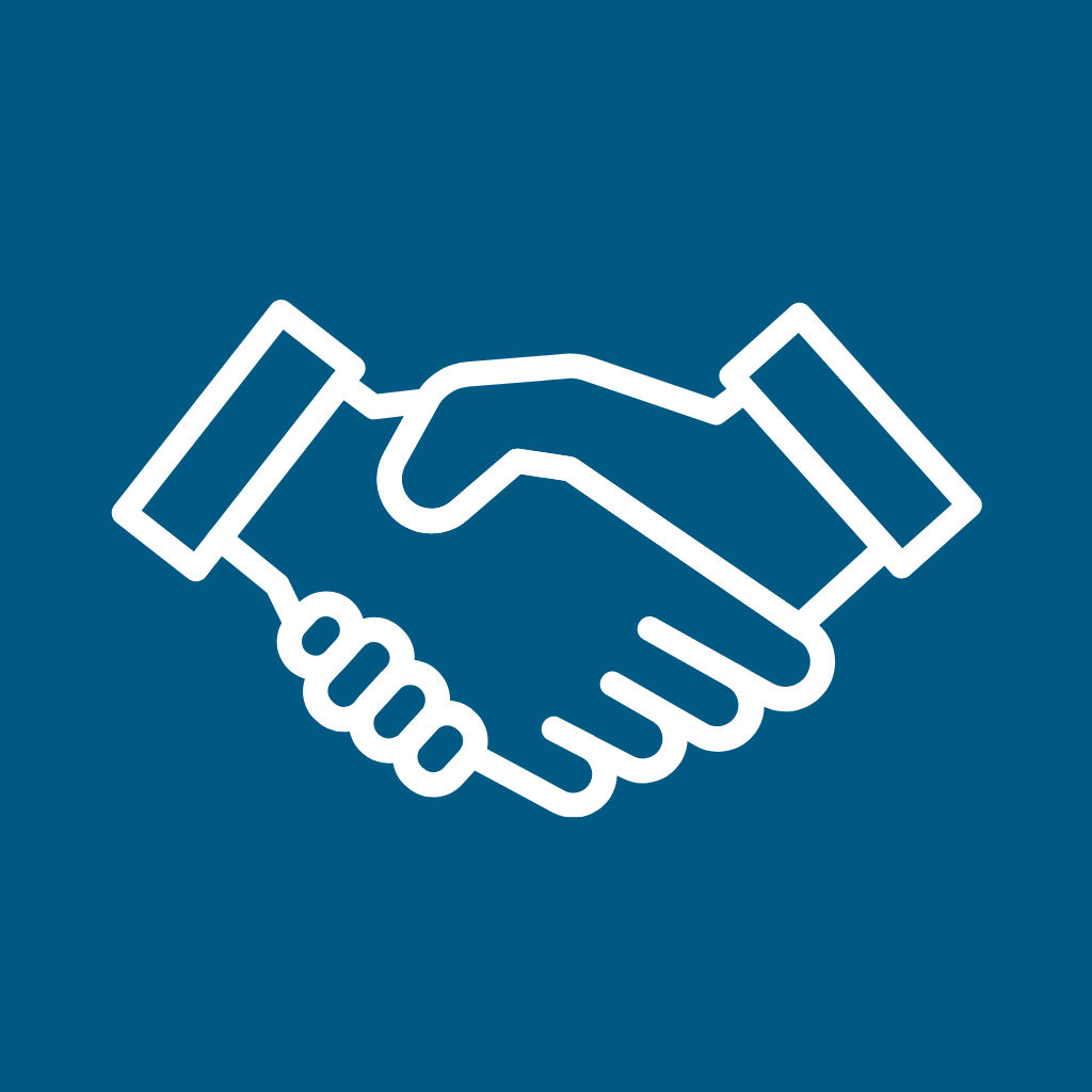 Icon of a handshake representing agreement or partnership.