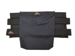 A black waist bag with multiple straps and a main zippered compartment