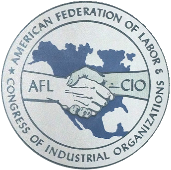 Logo featuring a handshake over a blue map of the Americas, encircled by the text "American Federation of Labor & Congress of Industrial Organizations" and "AFL-CIO"