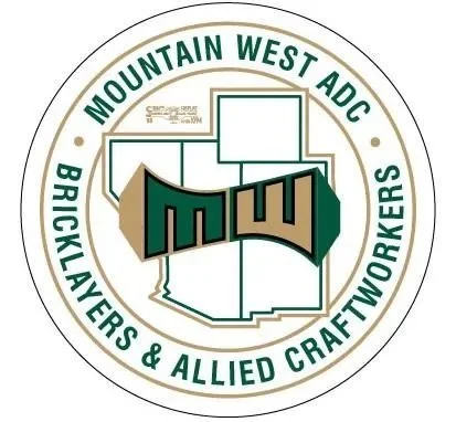 Logo for Mountain West ADC Bricklayers & Allied Craftworkers. Features a stylized "MW" over an outline of a geographic region, encircled by the organization's name.