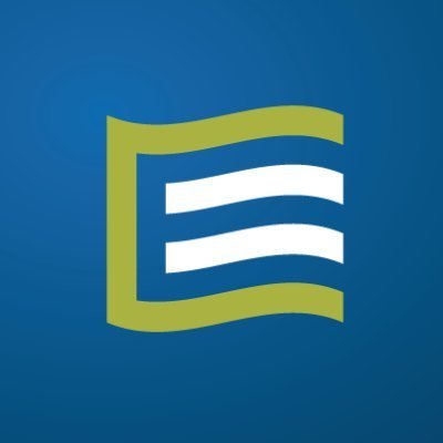 A stylized logo with an "E" formed by two horizontal white stripes on a blue background. The stripes are bordered by green lines resembling waves, creating a dynamic and modern appearance.