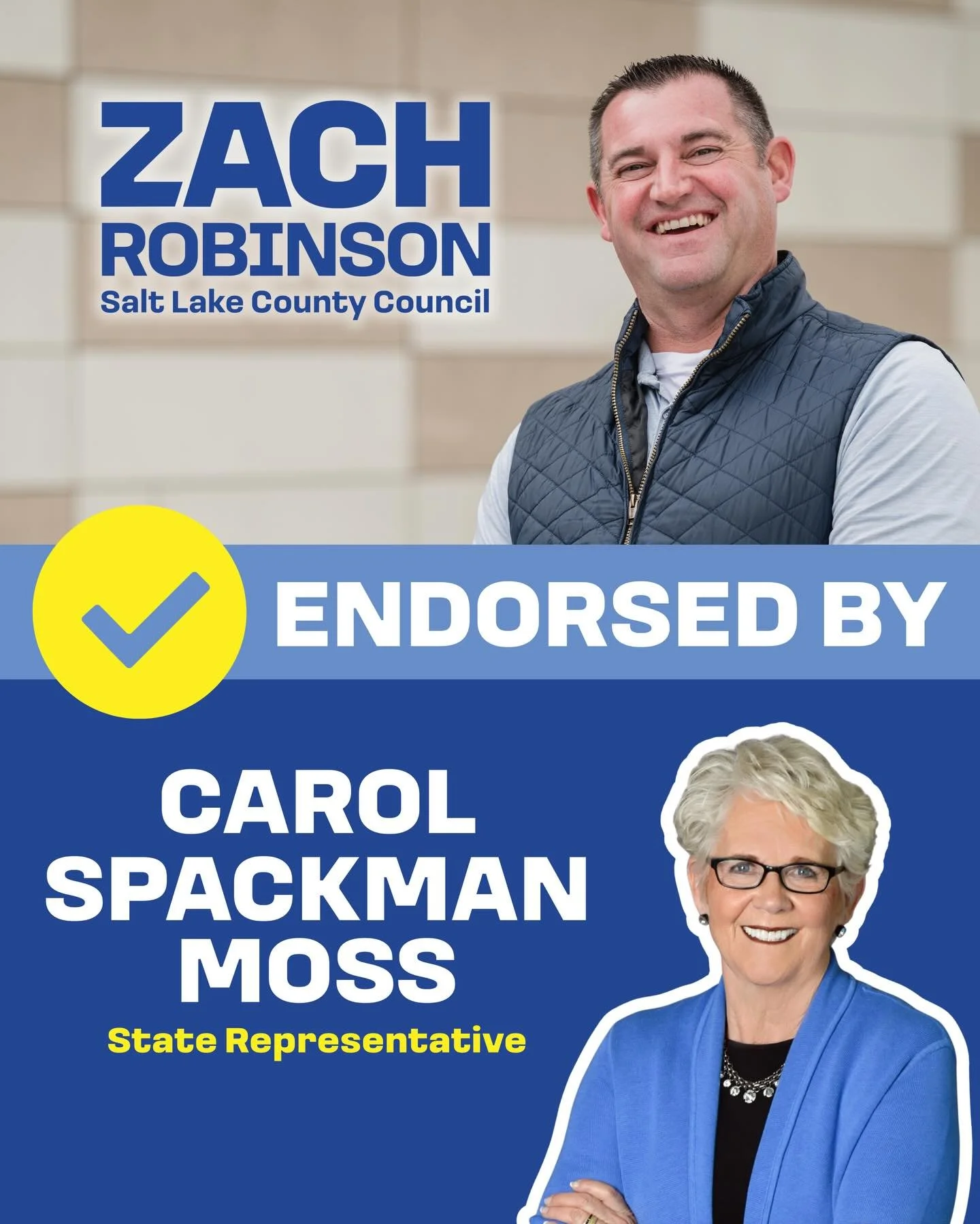 Carol Spackman Moss has been a driving force in Utah politics for years, always showing up for her community. I&rsquo;m grateful to have her endorsement. I hope to carry that same dedication and leadership with me to the Salt Lake County Council.