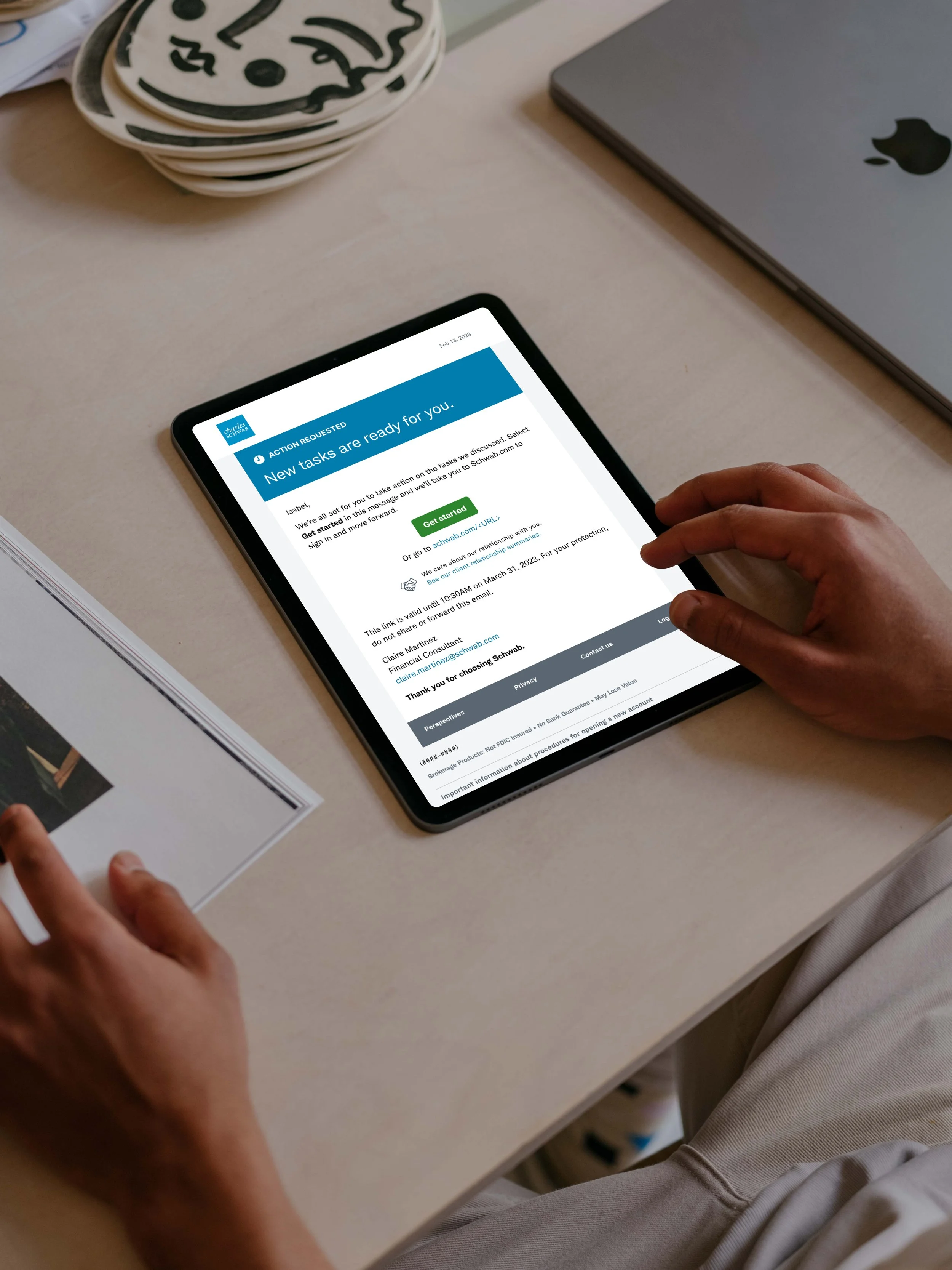 Email from Advisor starts document signing flow