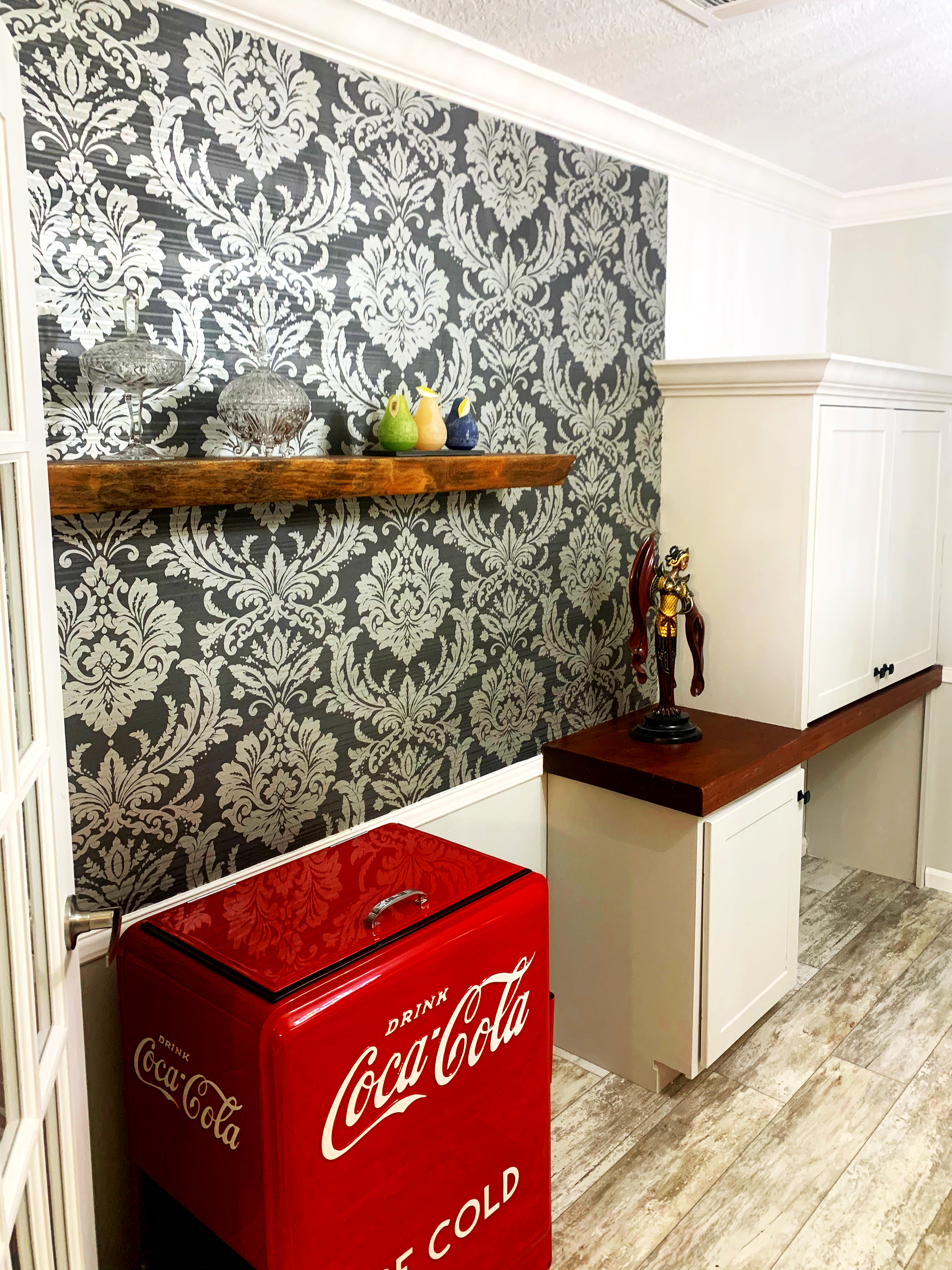 Custom office with wallpaper in Connecticut.