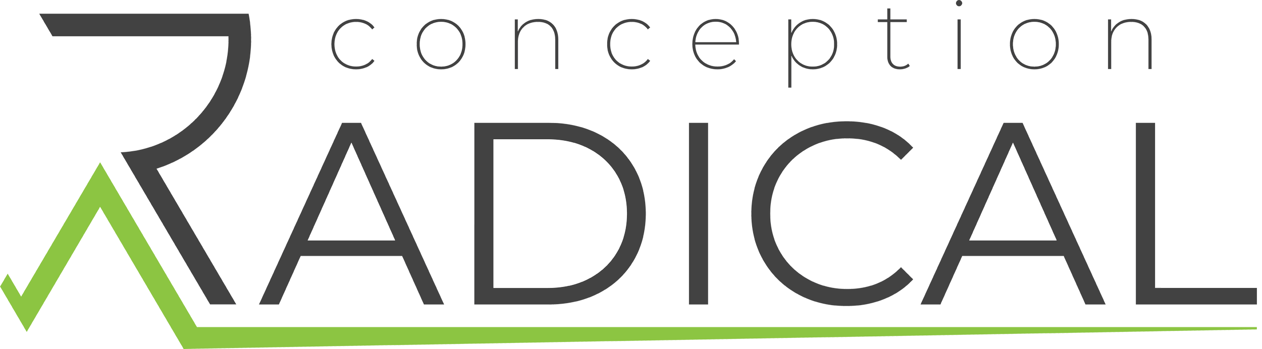 Logo for Conception RADICAL, featuring a stylized graph with upward trend line in black and green, with the company name in black and gray text.