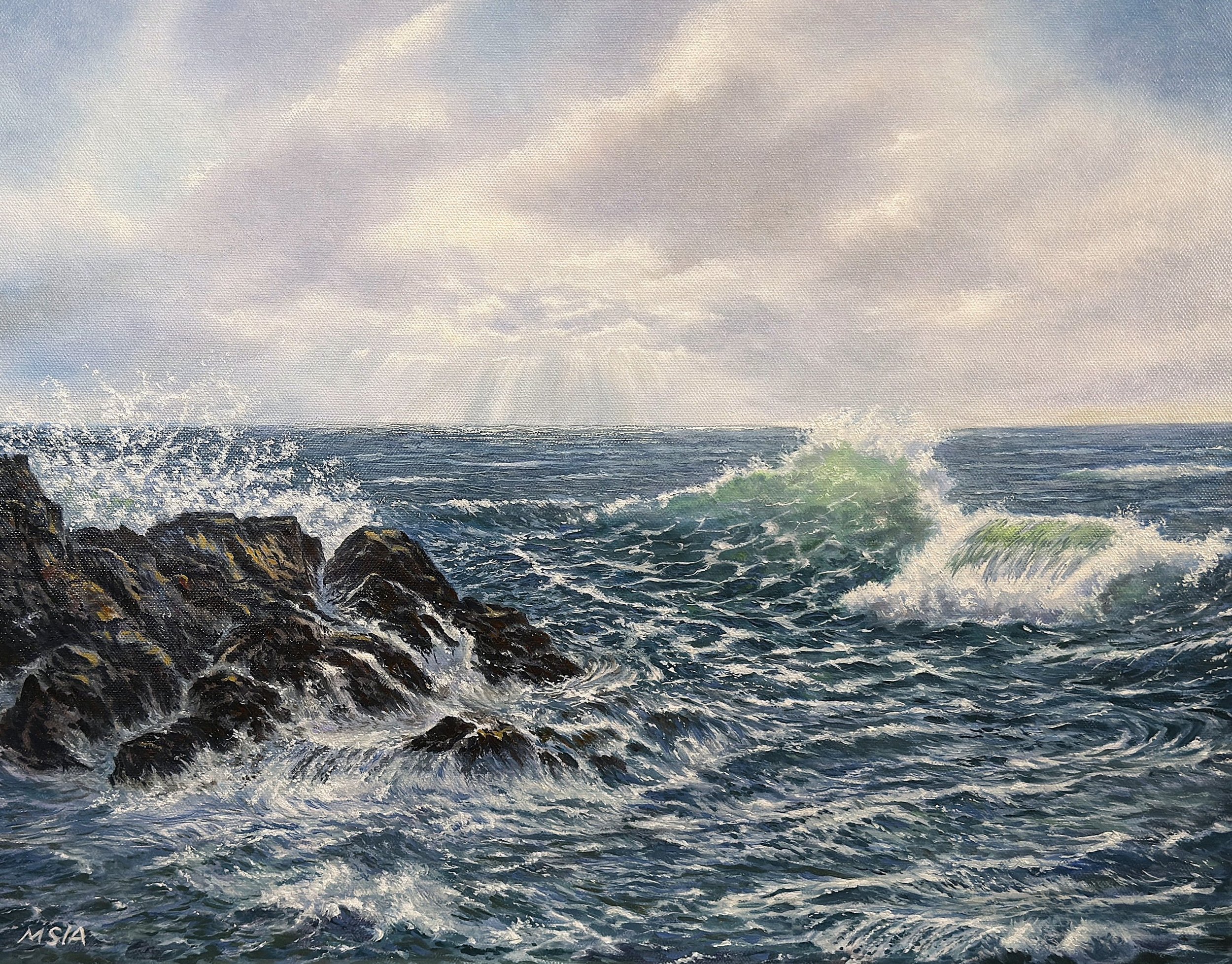  Waves Against the Headland  
16" × 20"&nbsp;&nbsp;&nbsp;&nbsp;&nbsp;&nbsp;2025