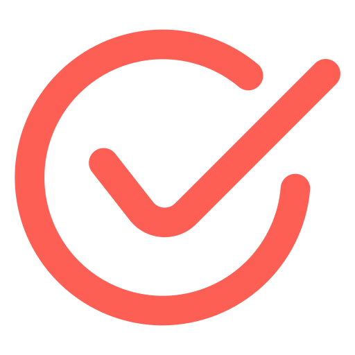 Red checkmark inside a circle icon.