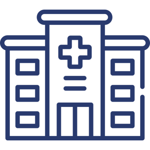 Icon of a hospital building with a medical cross symbol