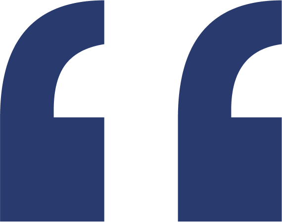 Blue quotation mark symbol.