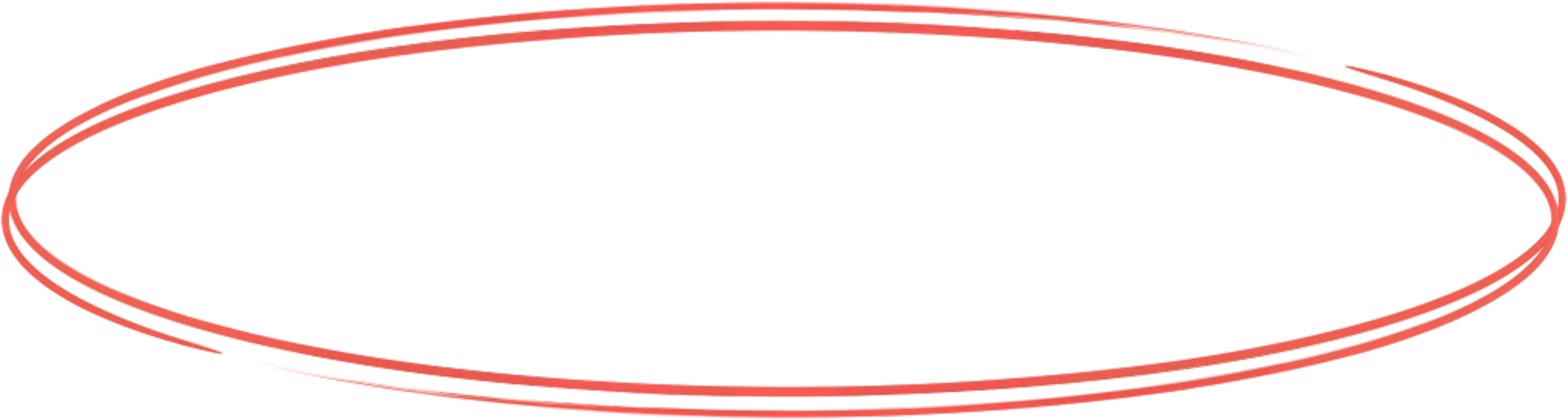 Red oval outline, stylized with a triple-line effect.