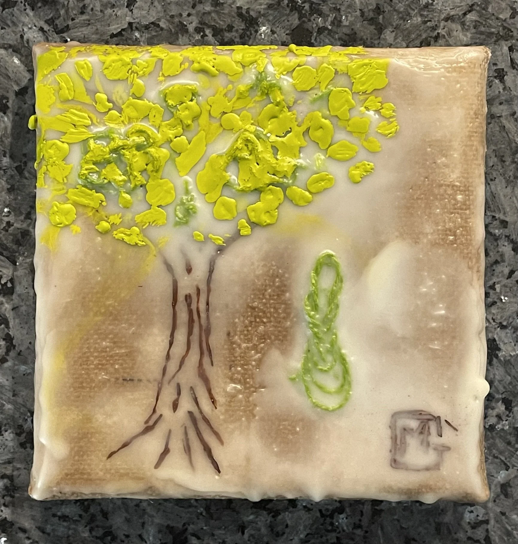 Encaustic and Thread Art on Burlap: 6x6 inch