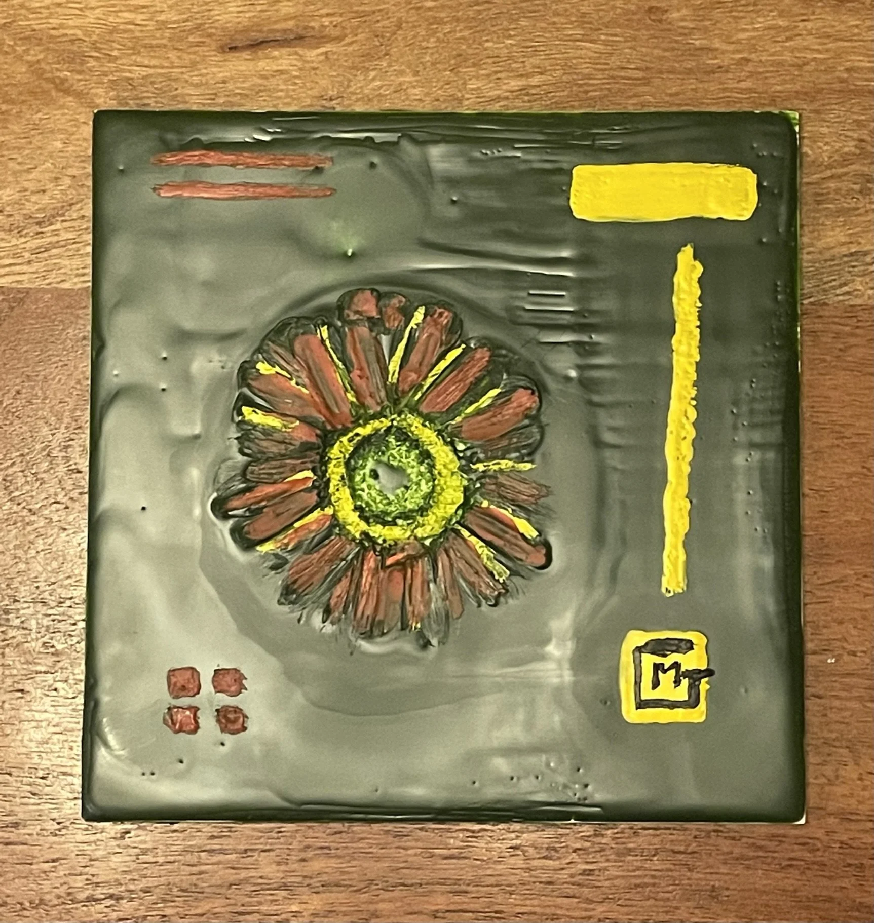 Encaustic Art: Abstract Floral Painting 6x6 inch