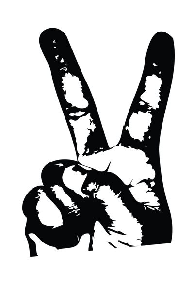 A person making a peace sign with their hand