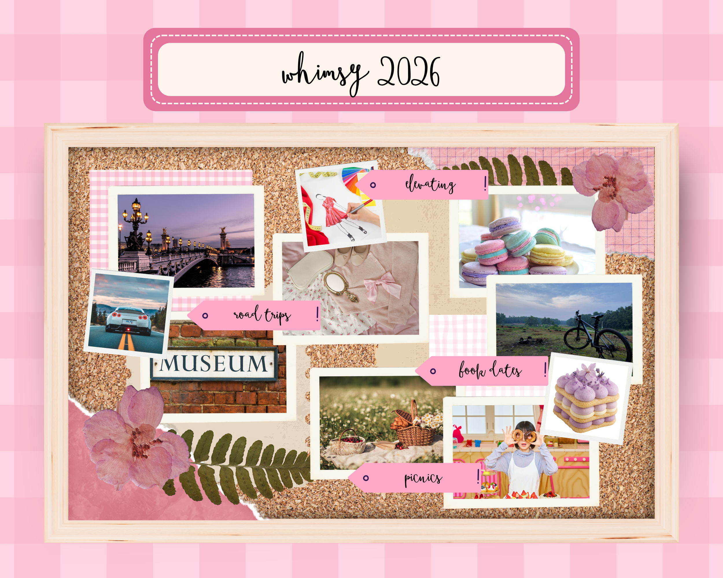 cute and whimsical mood board depicting hobbies and activities that blend analog and digital living