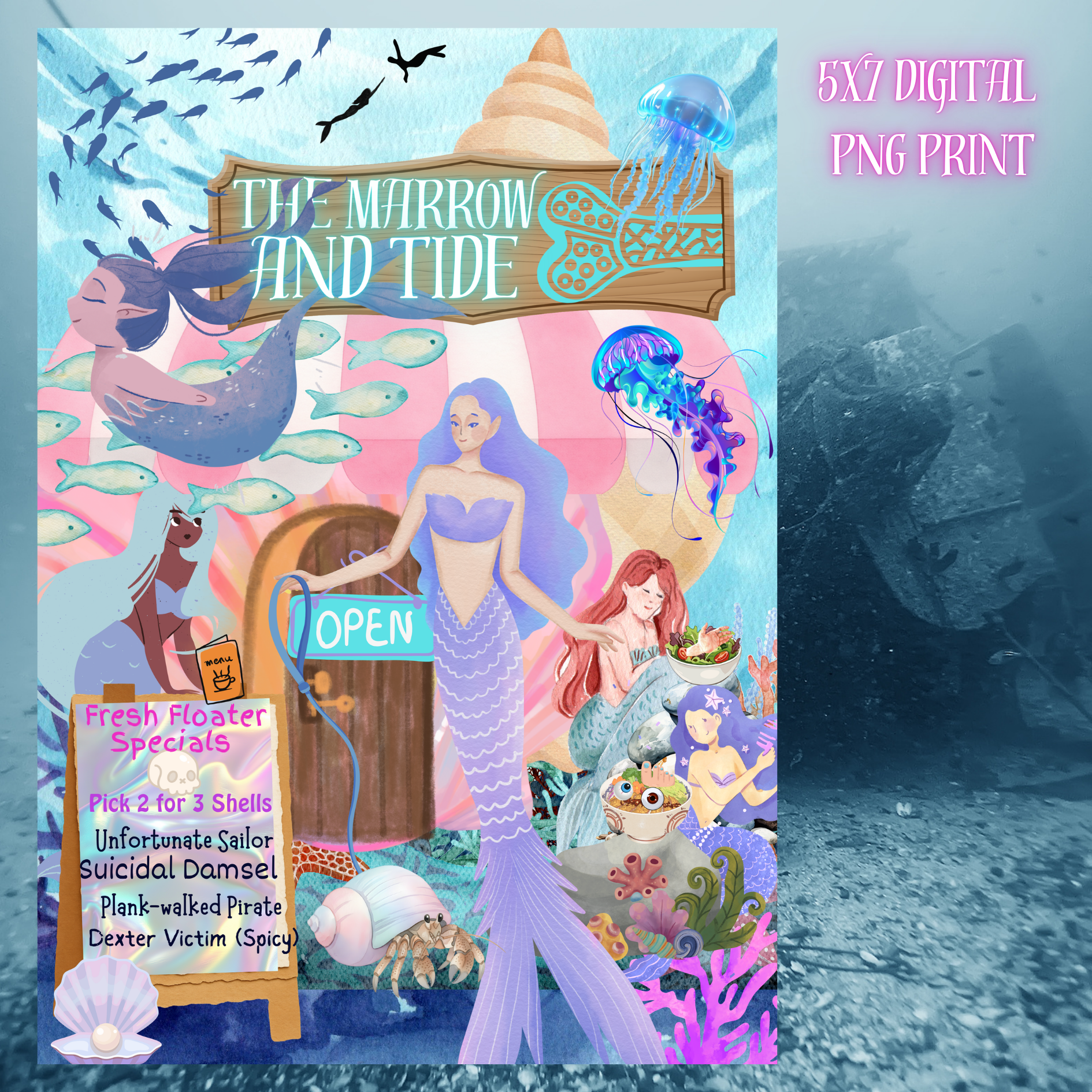 whimiscal mermaid illustration dark whimsy .png