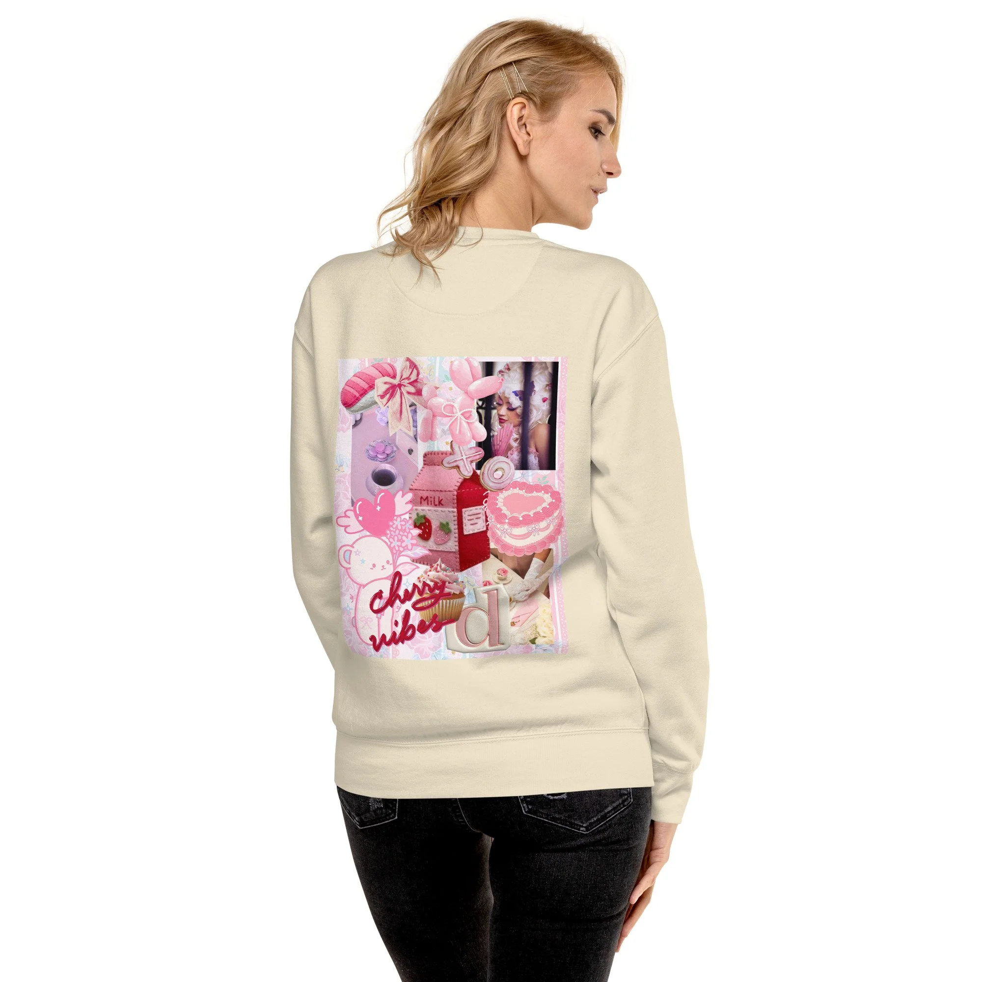 Cherry Vibes — Coquette Mixed Media Sweatshirt