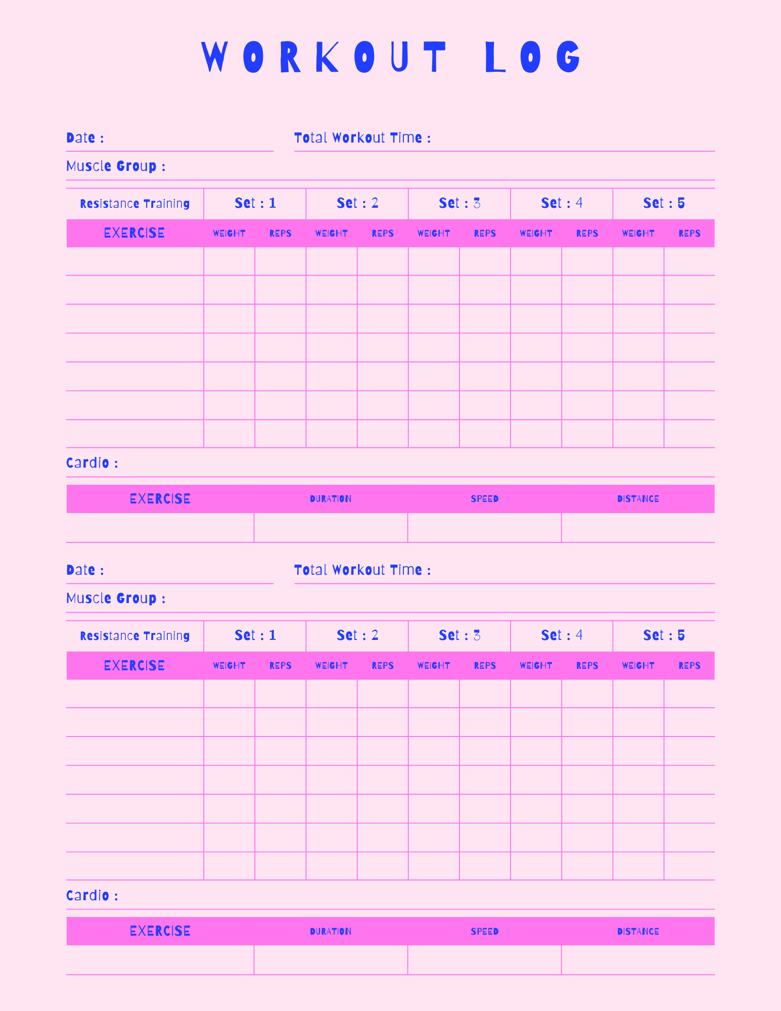 Work Out Log and Tracker