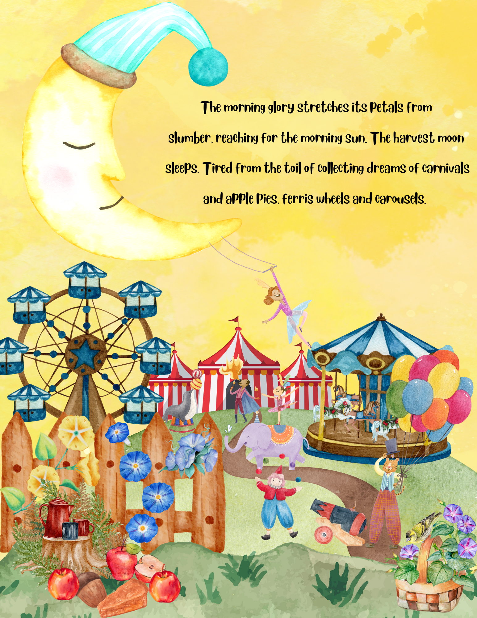 Watercolor illustrated cover of A Year in the Garden, a whimsical children’s book showing a peaceful garden through the seasons in soft pastel tones