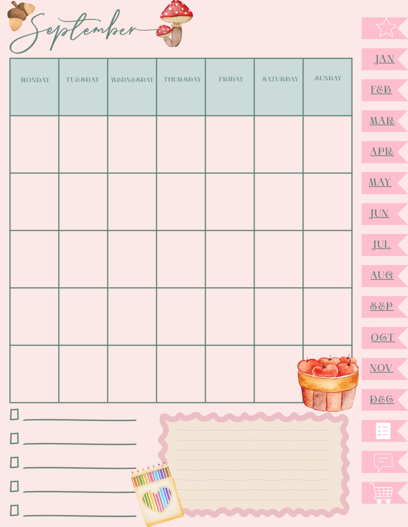 Coquette Planner - sep planner sheets woodsy and whimsical