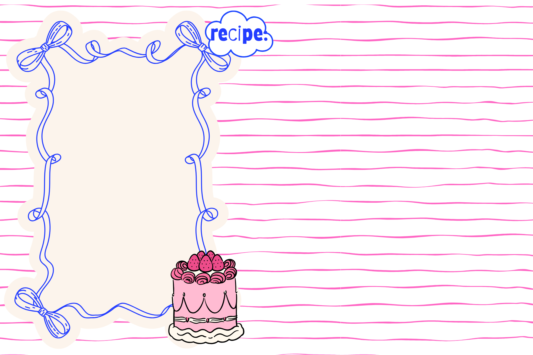 Sweet on Paper — Coquette Cake Recipe Card (Digital PDF)