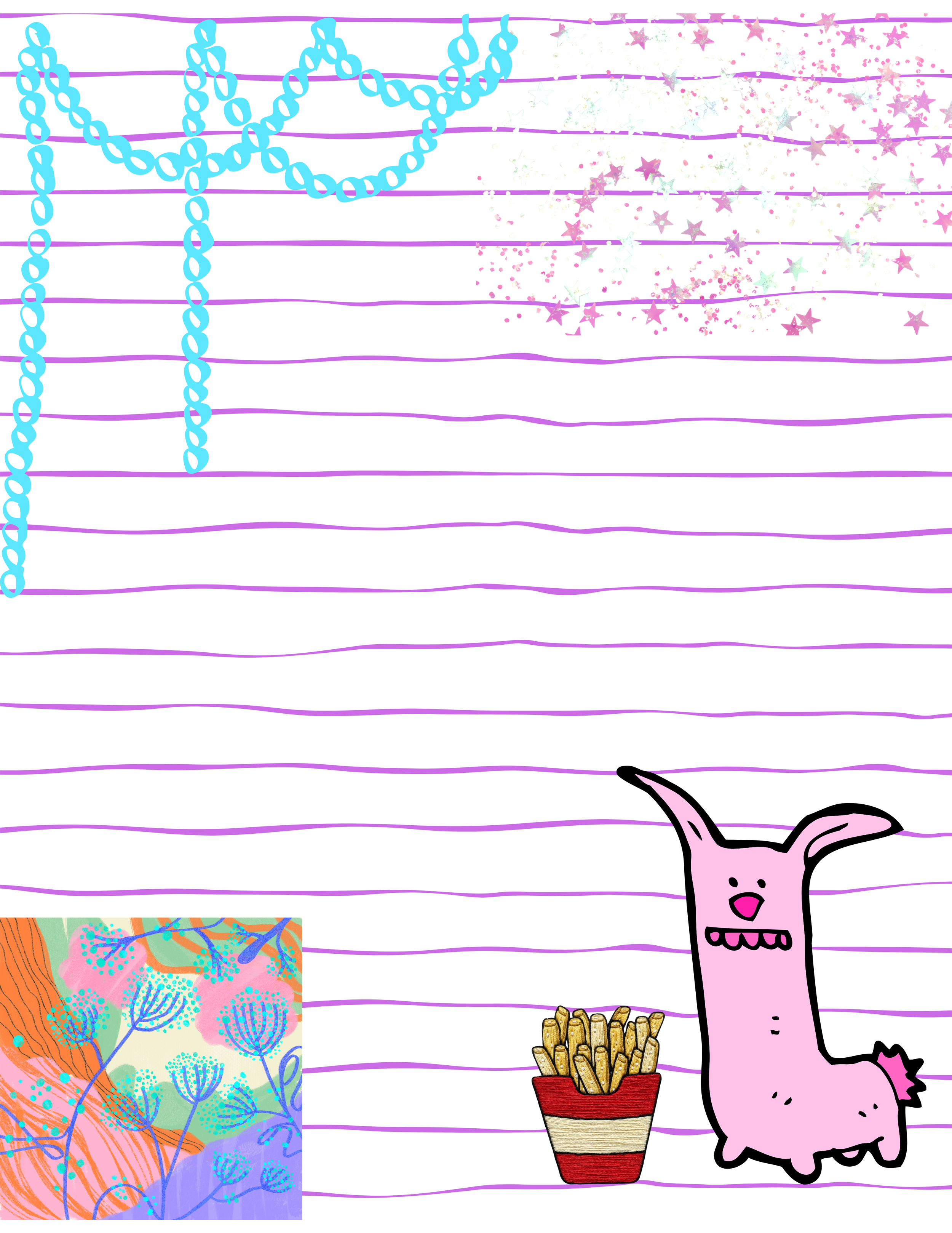 “Whimsical monster eating candy on Monster Party digital letter, ready for texting or emailing”