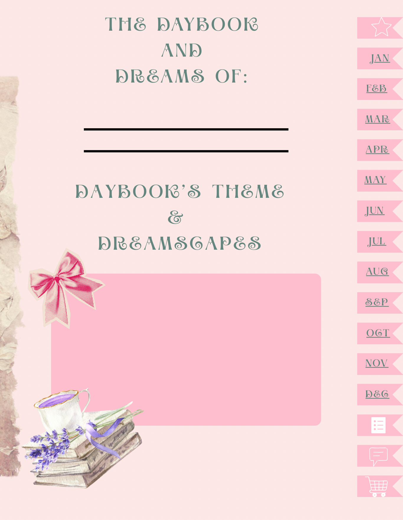 Coquette Planner title page and contact page either sage green