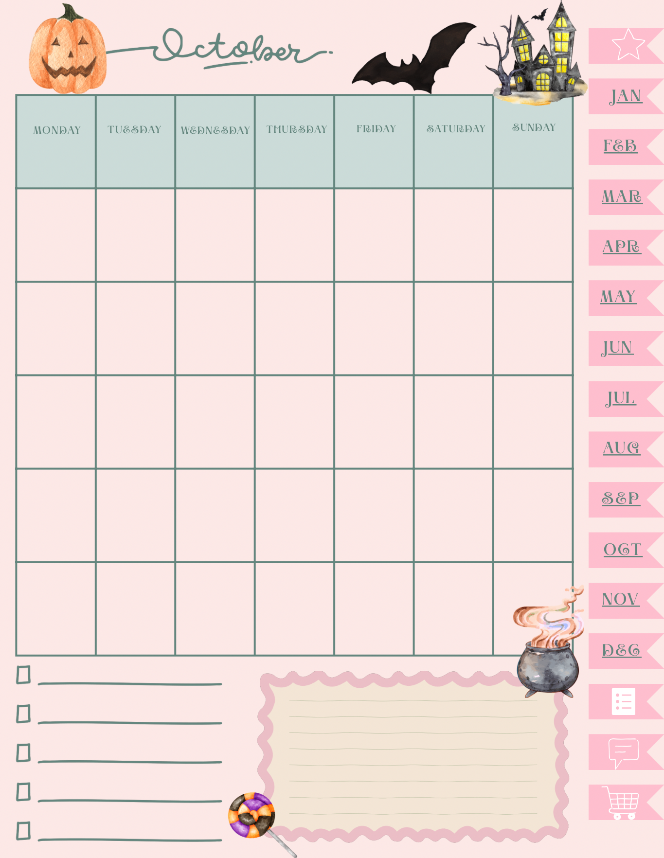 Coquette Planner - oct planner with no dates and spooky images
