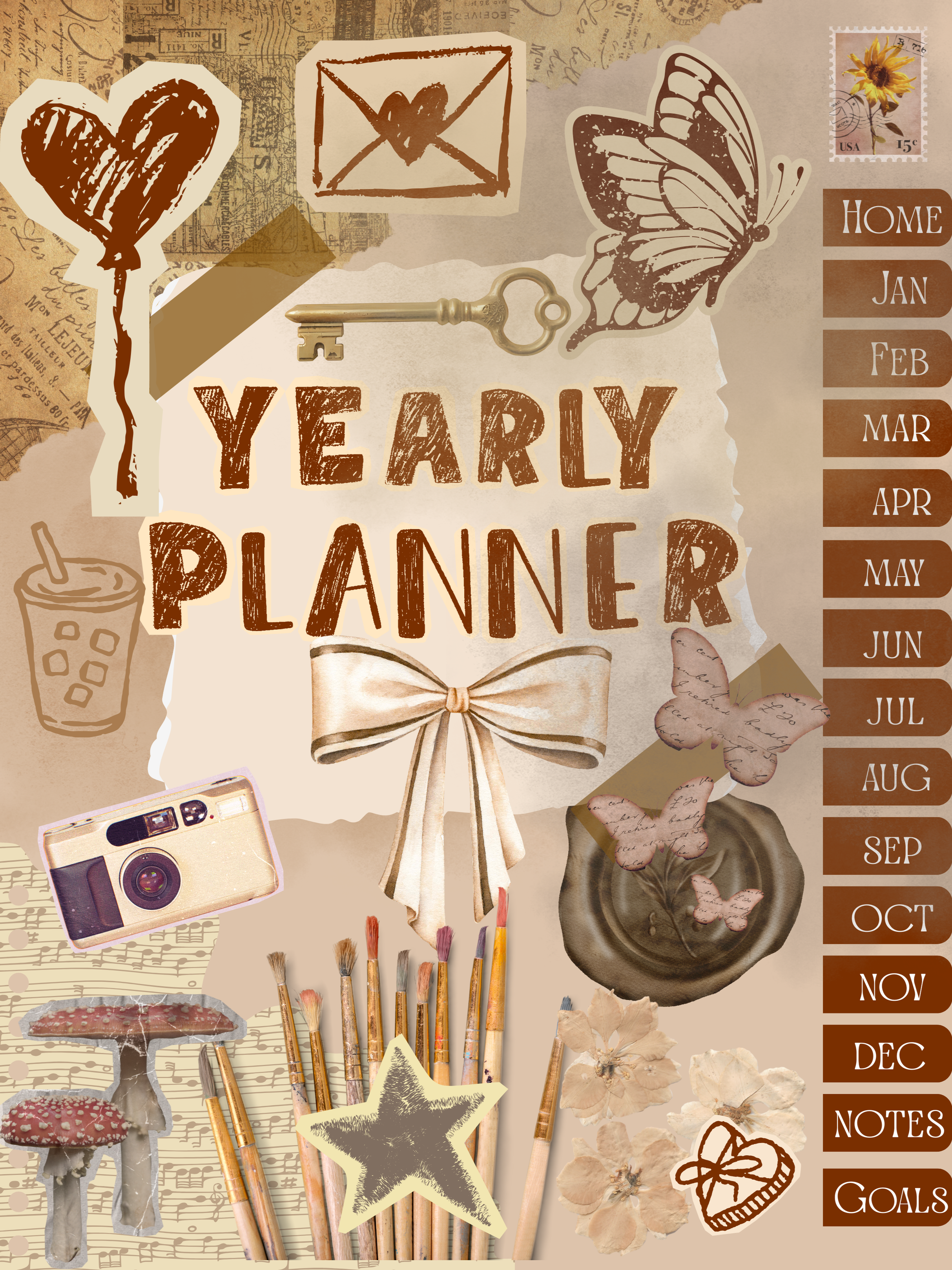 chocolate coquette digital planner featuring creamy espressos and chocolate and vanilla tones digital planner with hyperlinks and a scrapbooking aesthetic