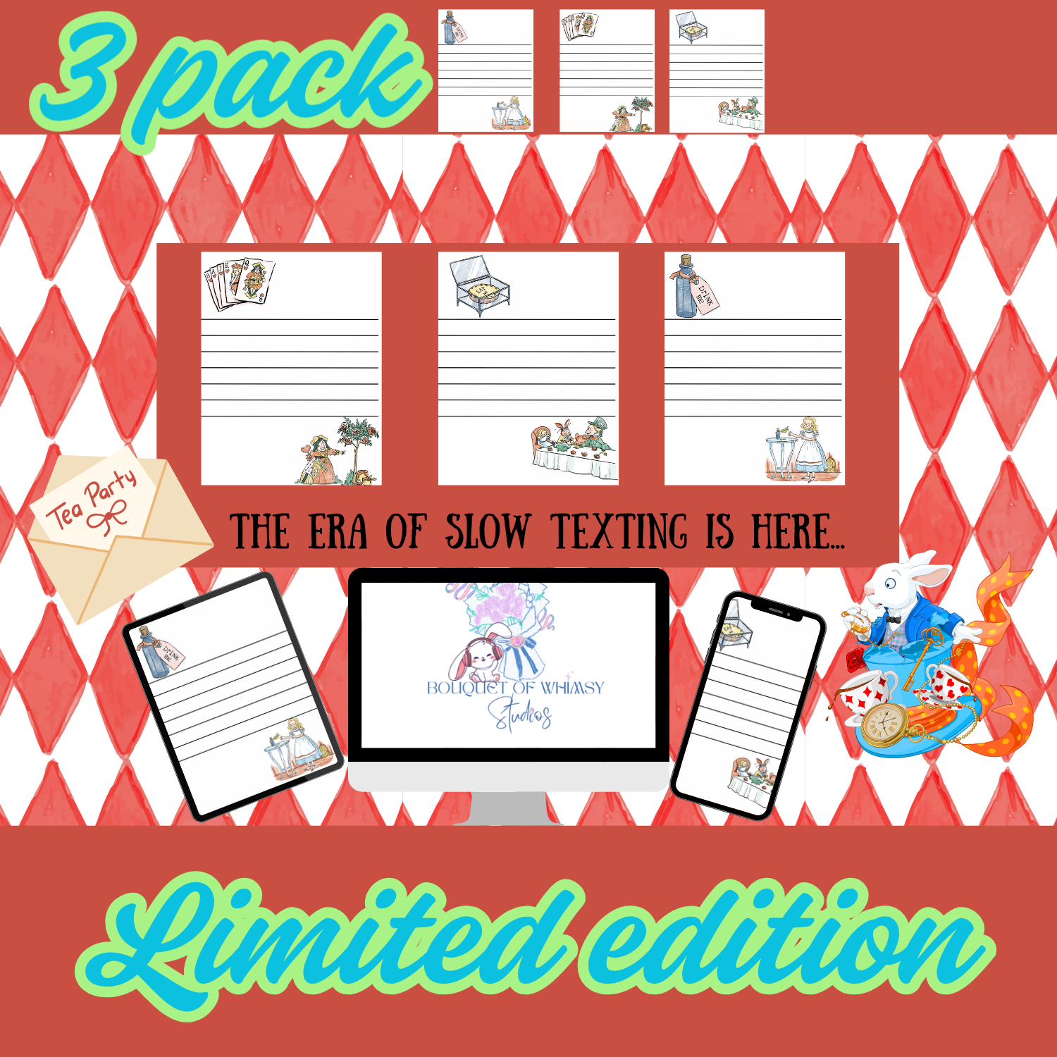 Alice in Wonderland Digital Stationery Pad Pack The Passing Notes™ Collection
