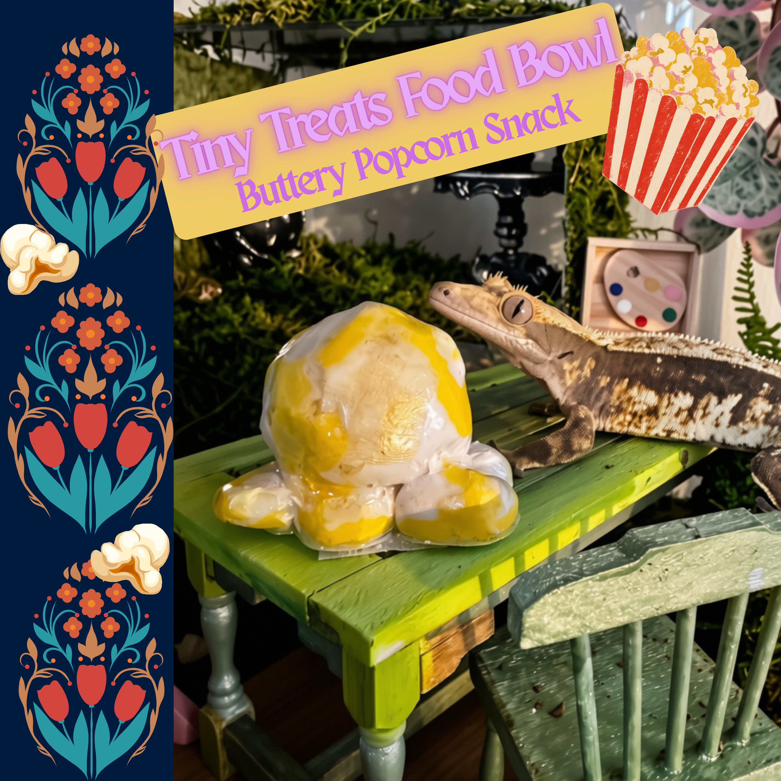 Buttery Popcorn Snack Gecko Food Bowl