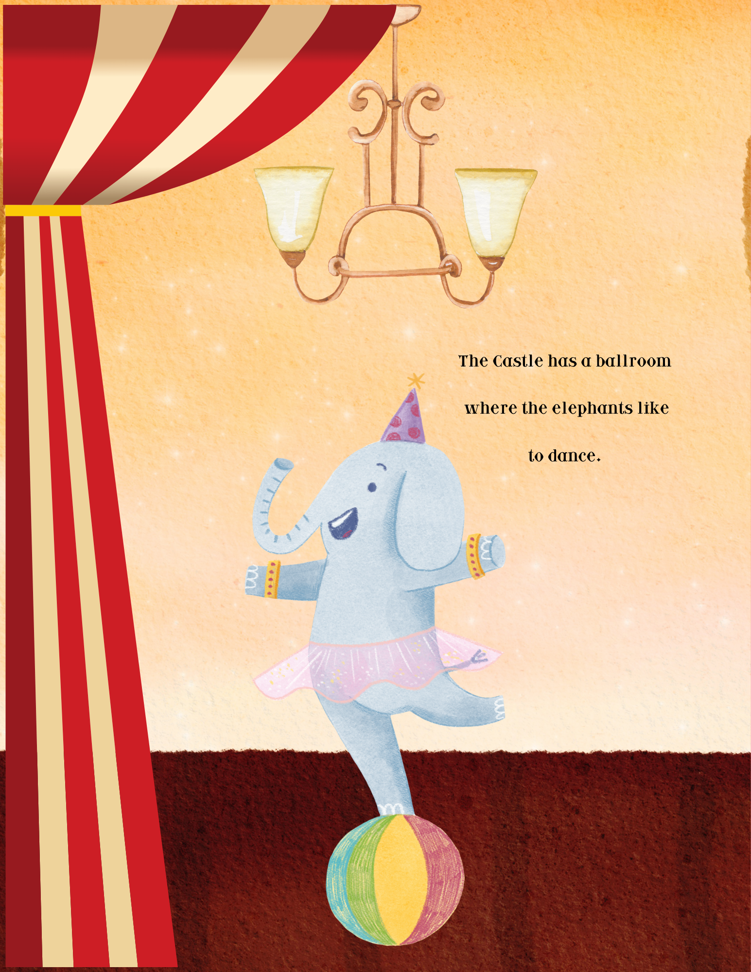 Watercolor illustrated page of The Circus Castle, a whimsical children’s book featuring a dreamy castle with circus elements and soft pastel colors