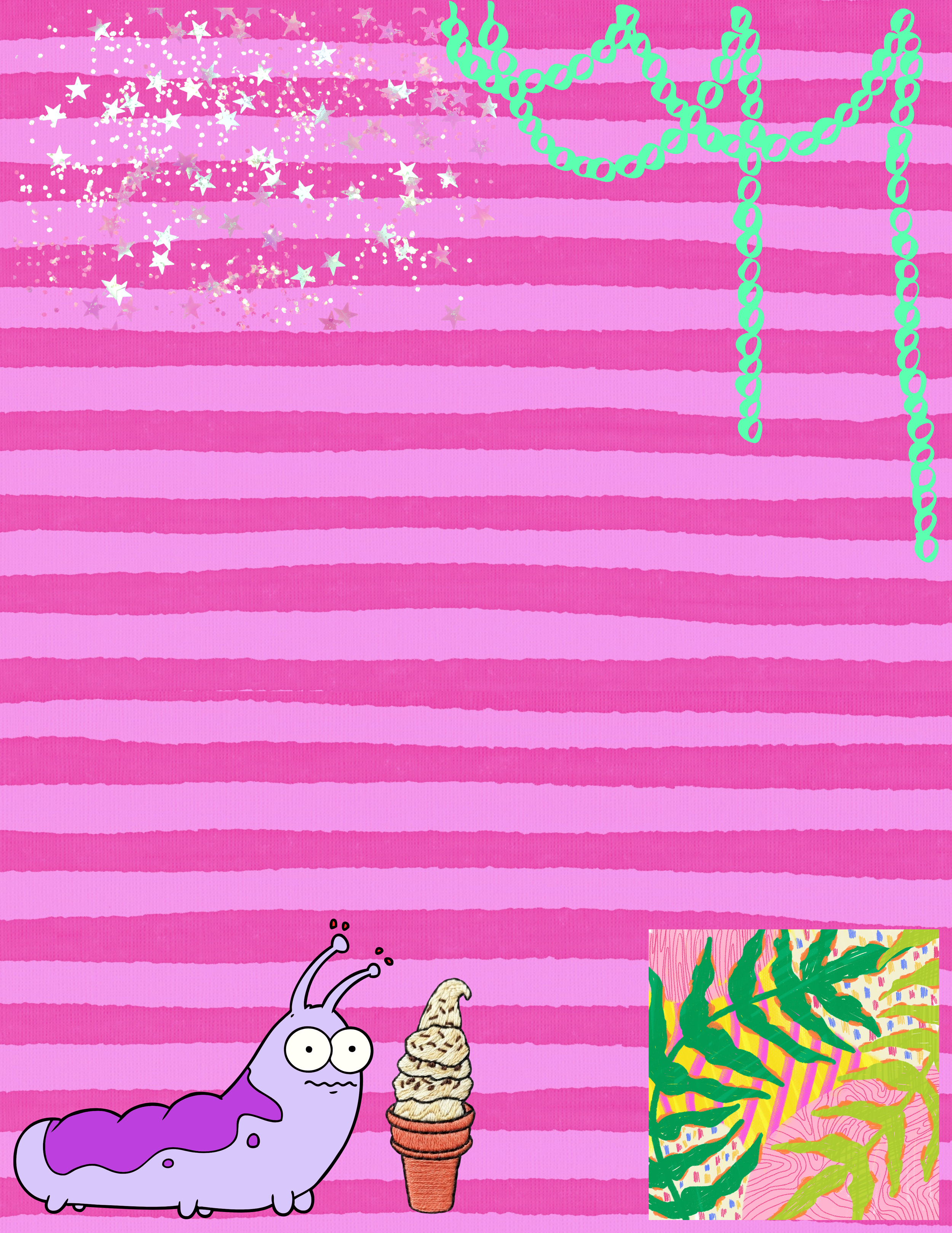 Monster Party digital letter collection, three PDF pages with whimsical monsters and paper chain decorations”