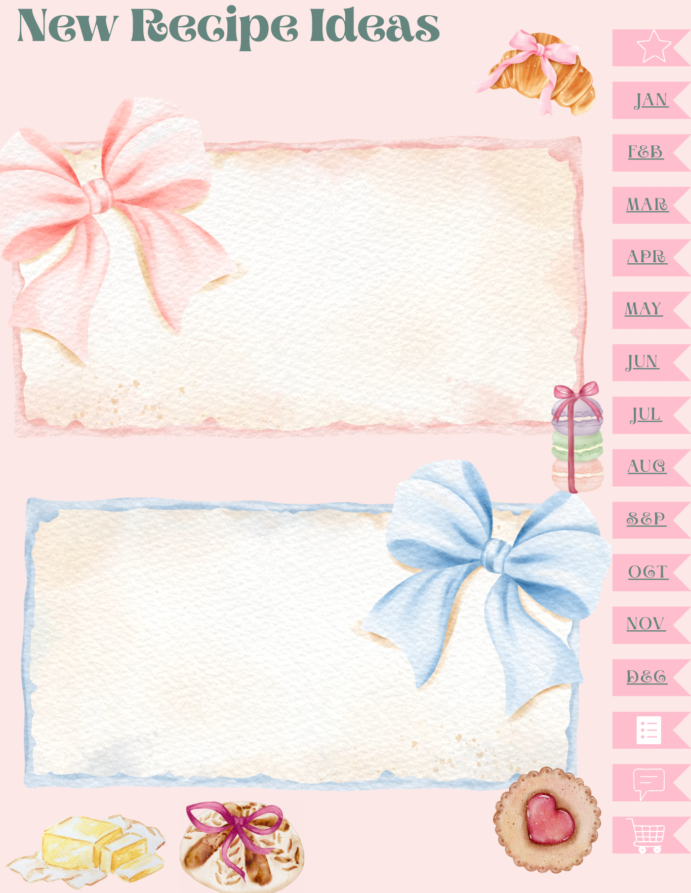 Coquette Planner - shopping and recipe ideas page to put in a digital planner