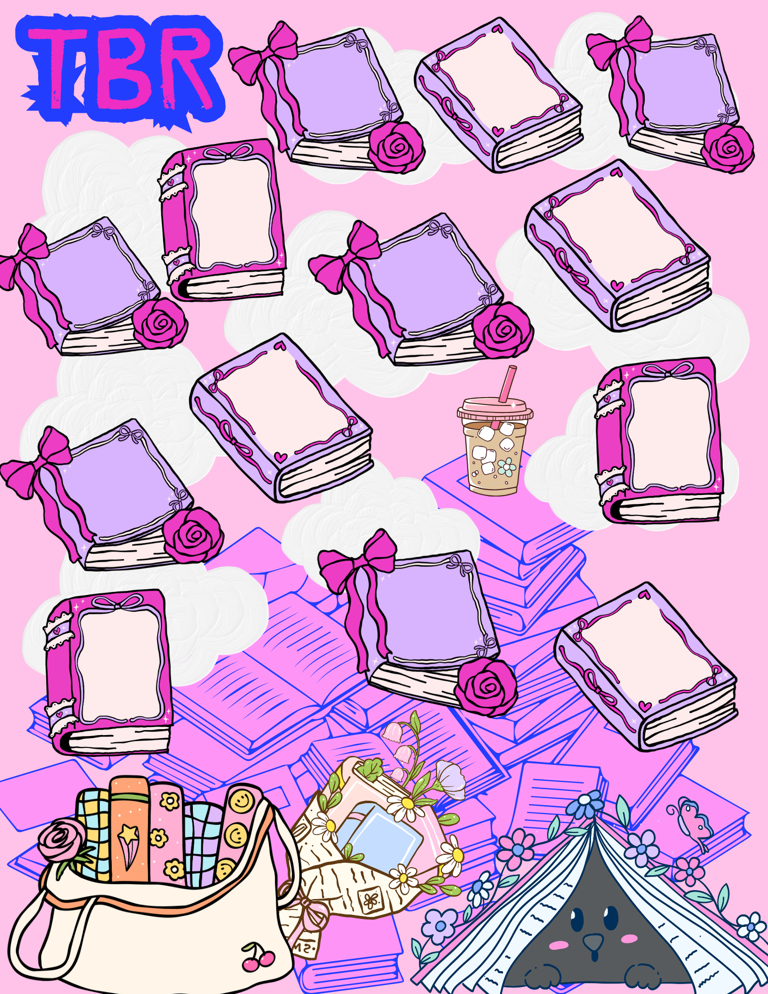 Kawaii style digital book log for booktok readers