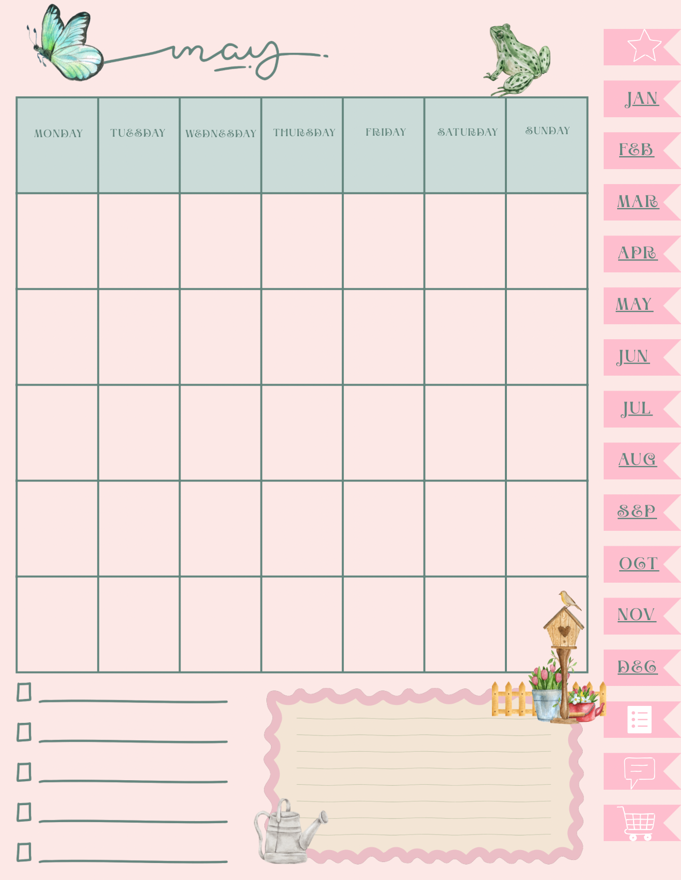 Coquette Planner - may planner sheet with spring vibes