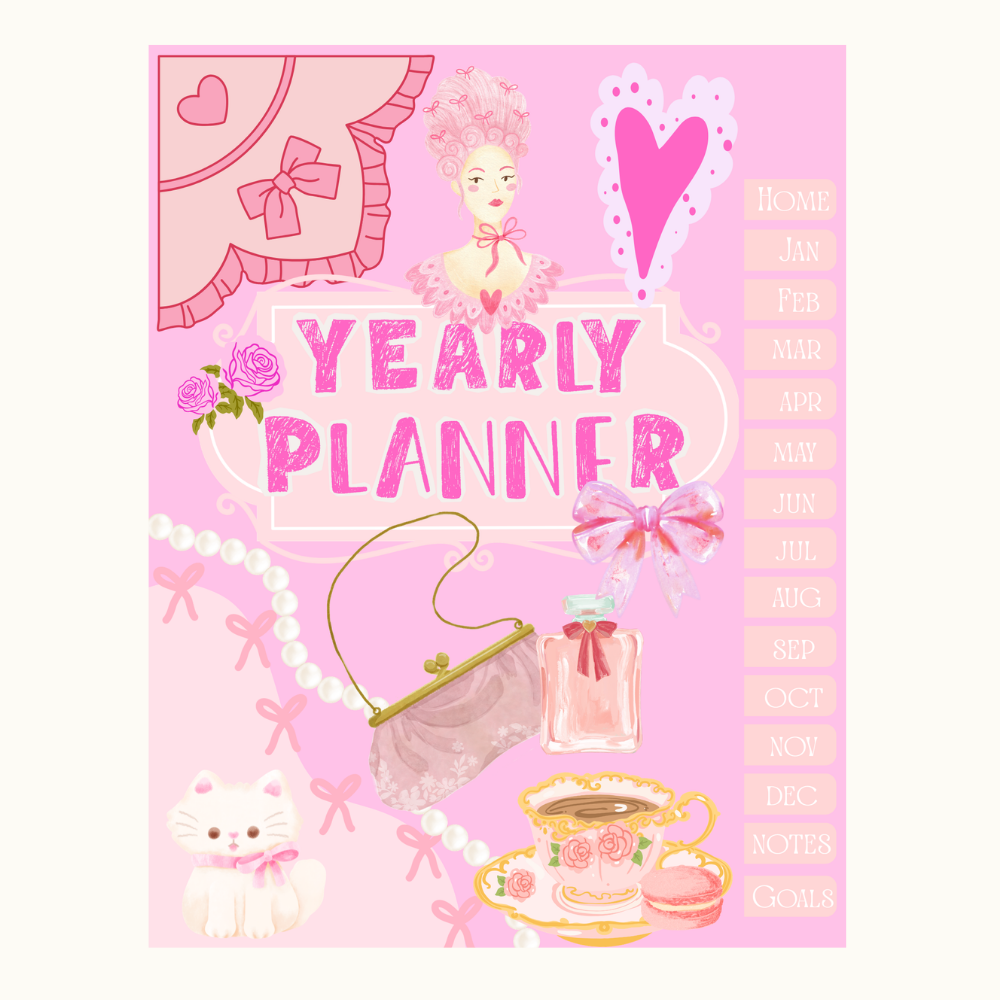 Marie At Tea Coquette Digital Planner | Hyperlinked and Undated Monthly and Yearly Planner