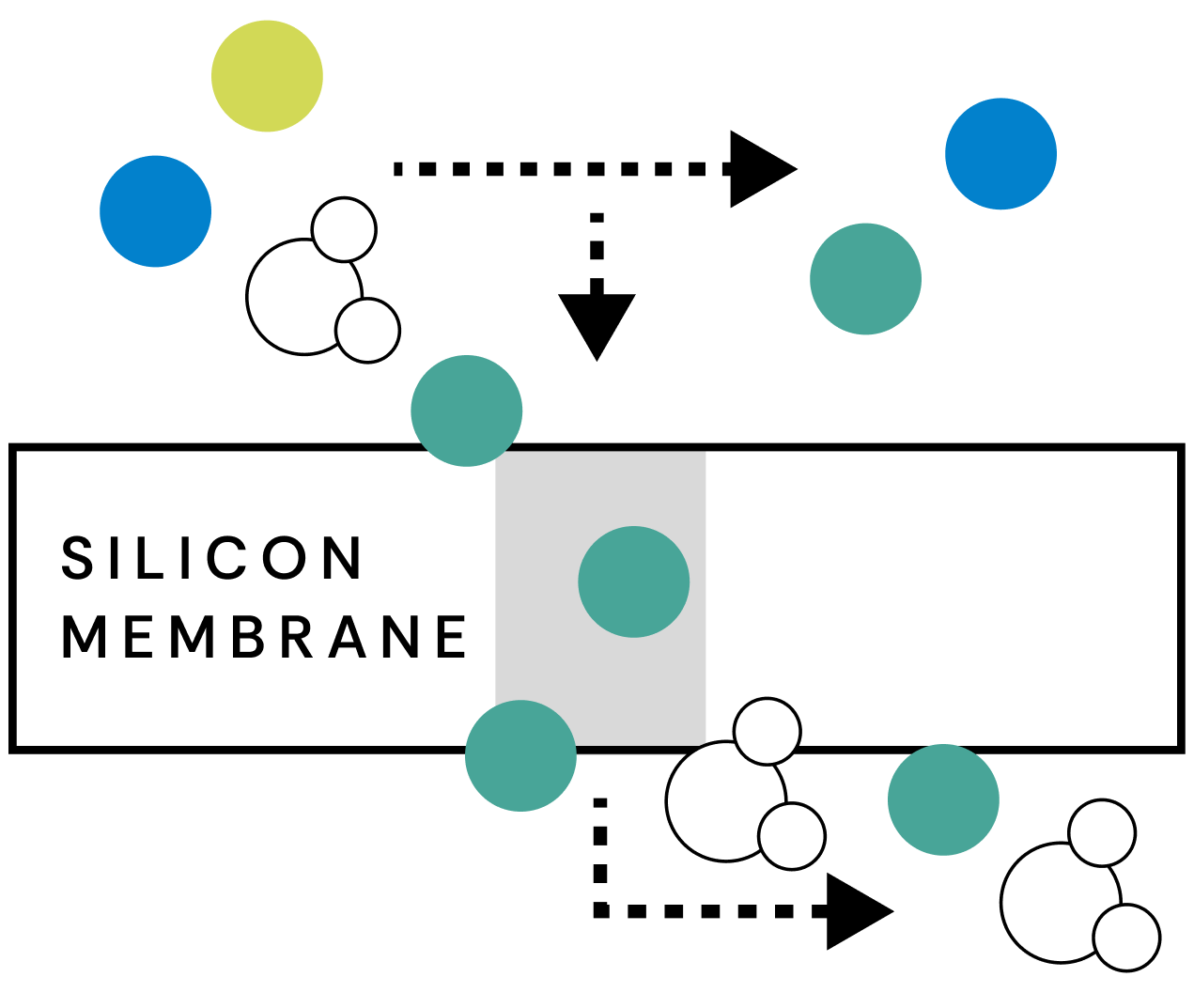 Diagram illustrating a process flow with circles and arrows, showing steps and directions.