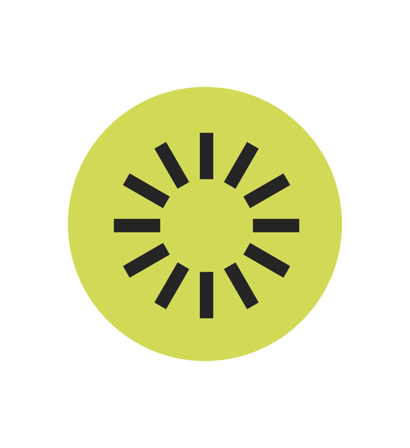 Loading icon with a green circle and black lines indicating progress.