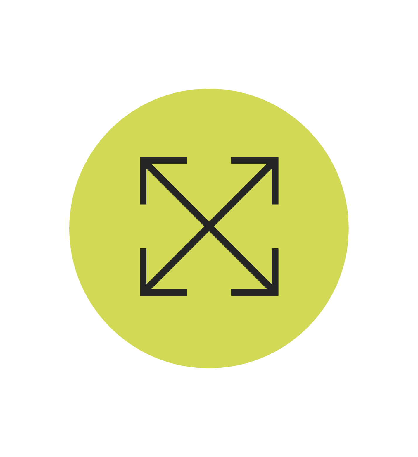 Icon with four black arrows pointing outward, surrounded by a green circle, on a black background.