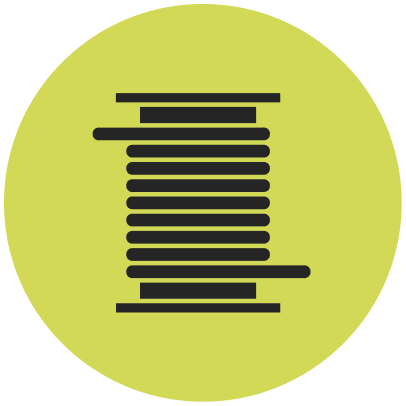Icon of a spool of thread or string inside a green circle.