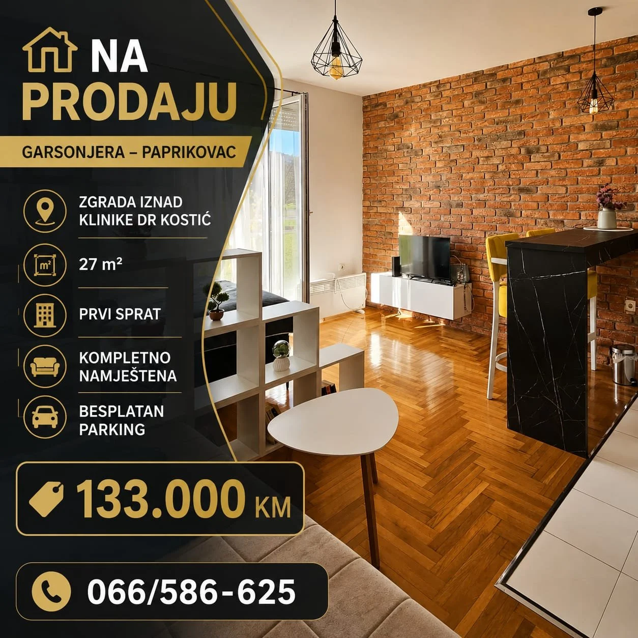 Garsonjera - kompletno namještena, Paprikovac