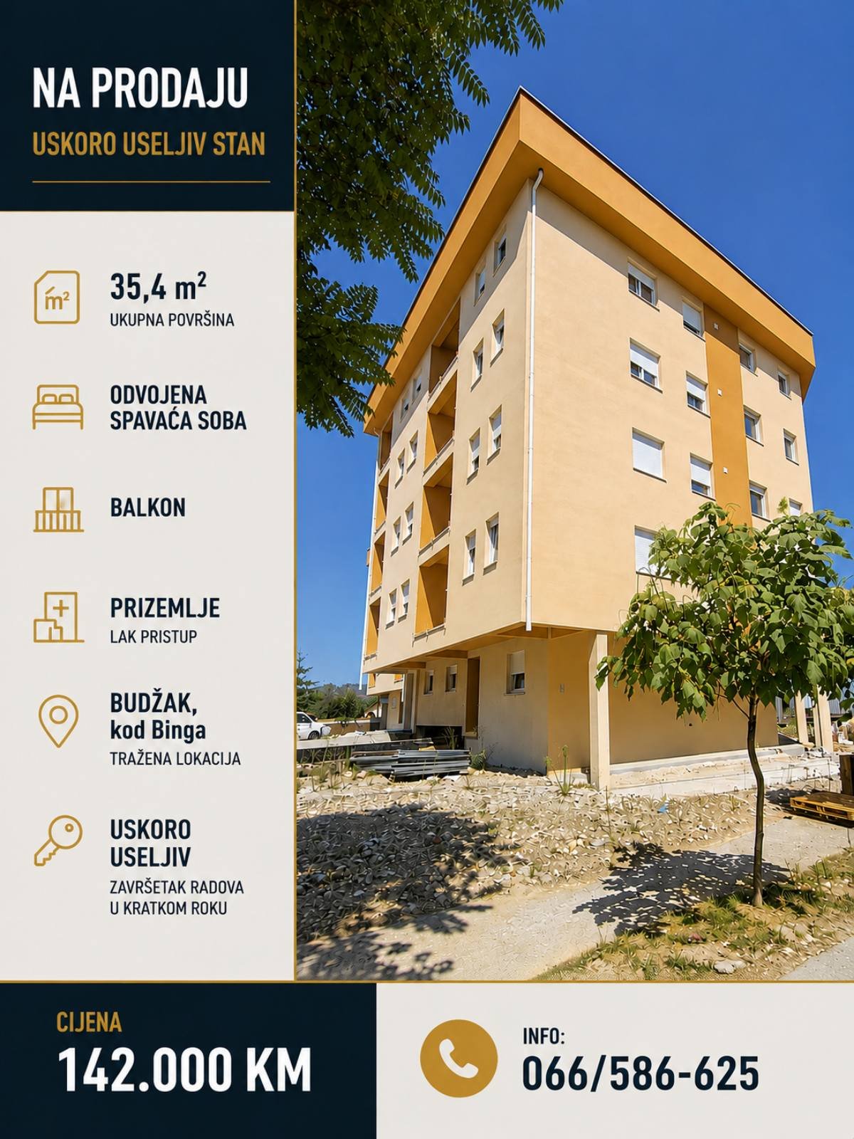Stan 35.4m2 - sa odvojenom sobom, Budžak, kod Binga