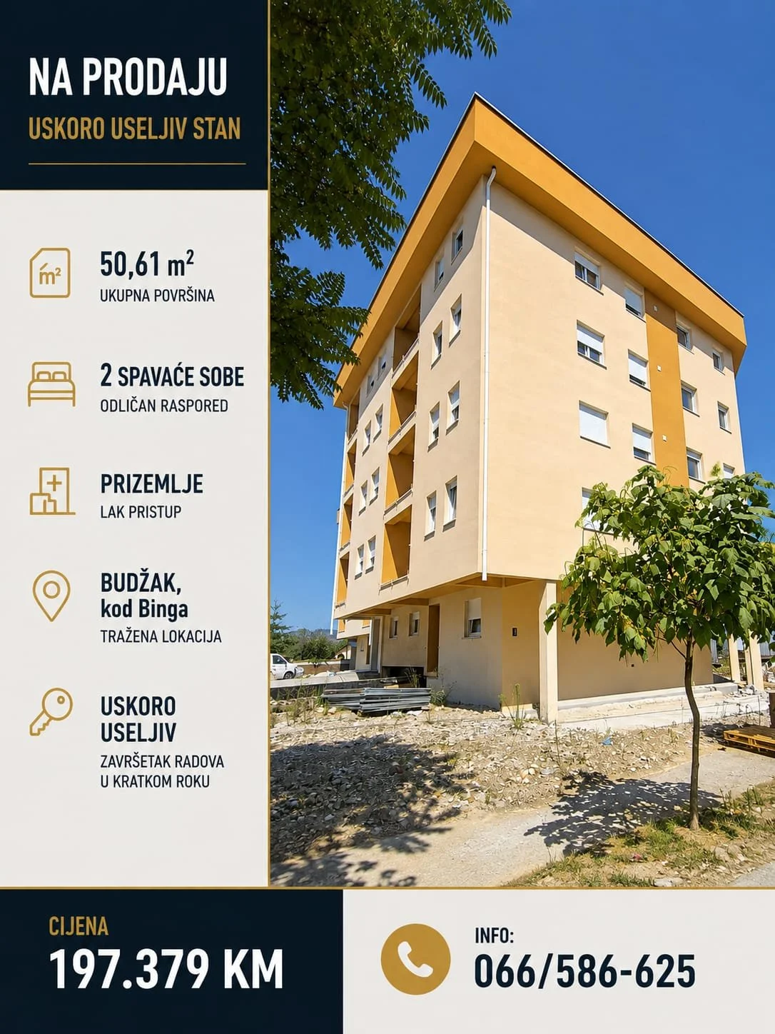 Stan 50.61m2 - dvije spavaće sobe, Budžak, kod Binga